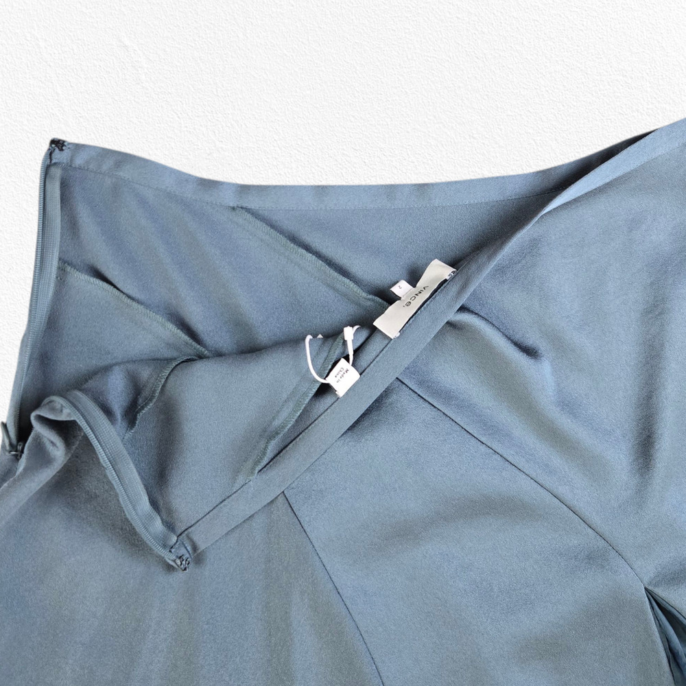 Vince Gray Blue Green Asymmetrical Satin Pleated Modern Luxe Midi Skirt Size 2 - Picture 11 of 12